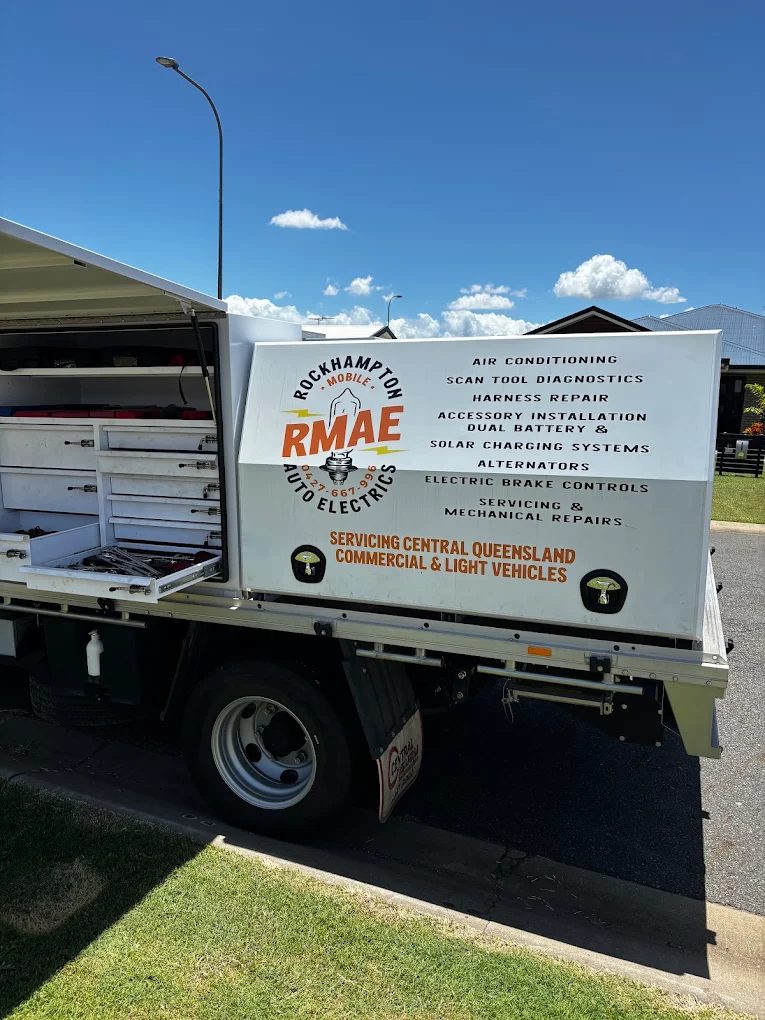 The RMAE truck with its tool drawers open on a job
